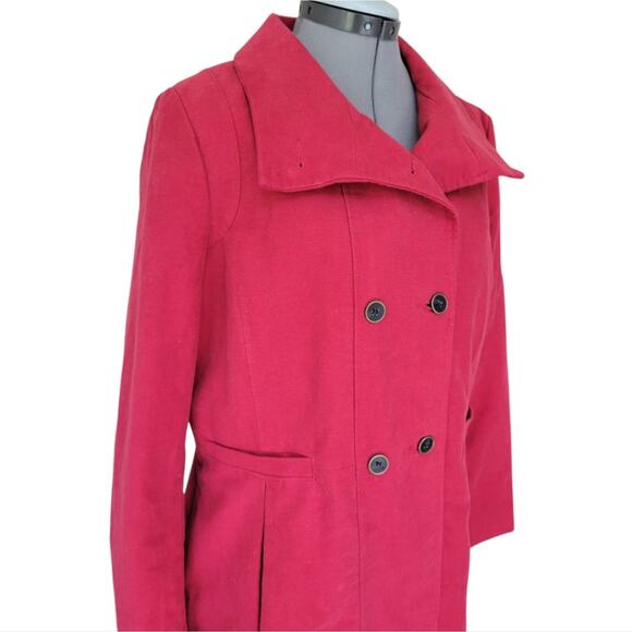 MNG Brushed Cotton Pea Coat Mid Length Size Large Red - Picture 4 of 9